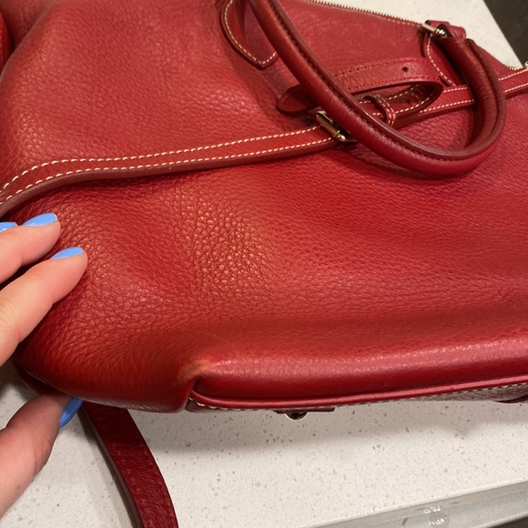 Dooney & Bourke Red Dillen Pebbled Leather double pocket satchel - Picture 14 of 15